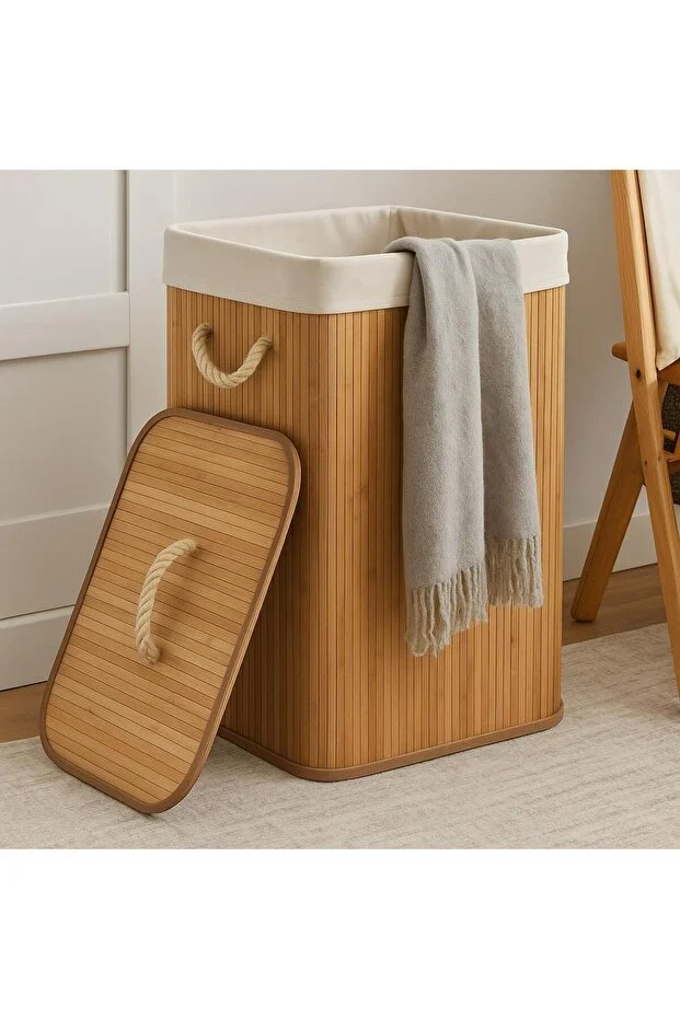 Bambu Kirli Çamaşır Sepeti Dikdörtgen